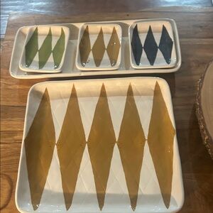 Rae Dunn Geometric Serveware - Green, Black, Brown